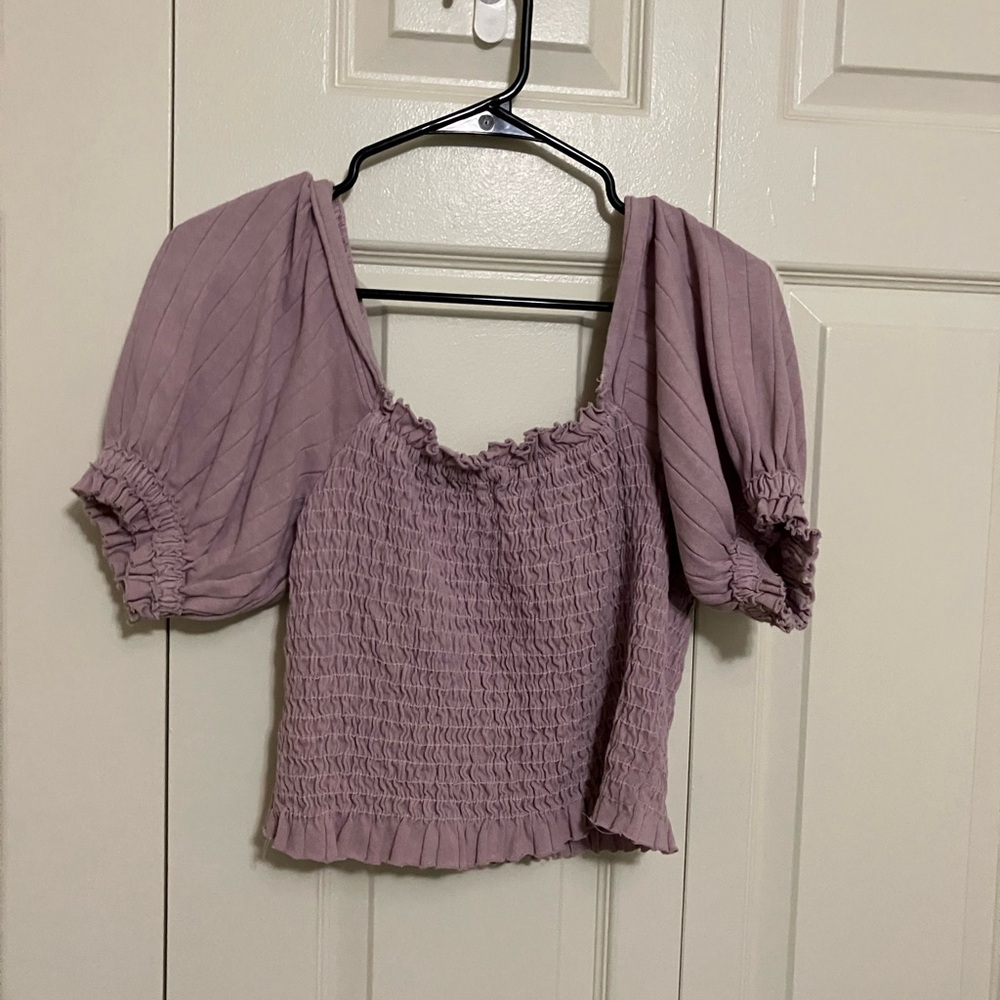 We the Free Mauve Cotton Smocked Crop Top in S